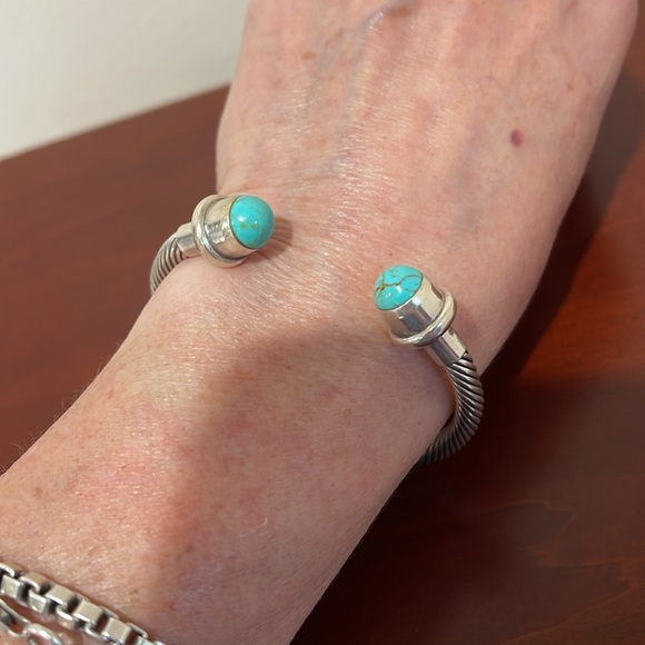 Sterling Silver and Turquoise Colored Stones Cuff Bracelet - Picture 2 of 6